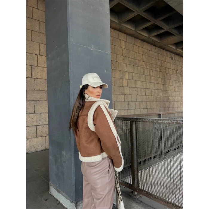 Kuzu Yumoş Kaplama Tak Çıkar Kol Crop Nubuk Kaban