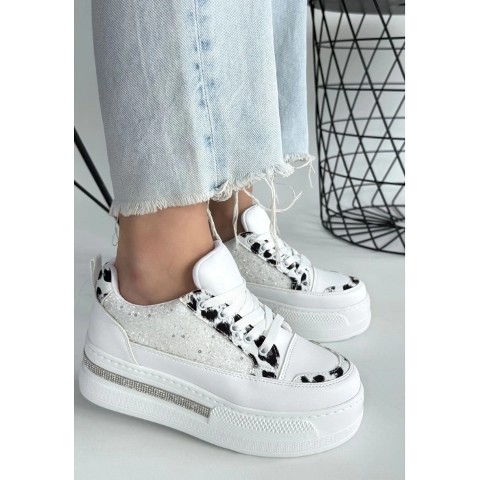 Lawin Beyaz Cilt Beyaz Simli Bağcıklı Spor Ayakkabı