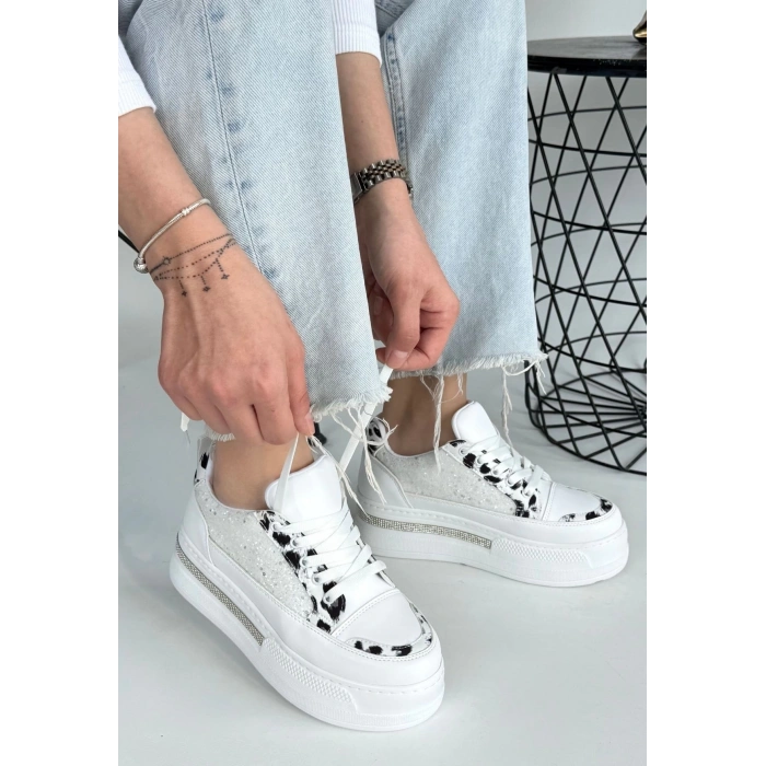 Lawin Beyaz Cilt Beyaz Simli Bağcıklı Spor Ayakkabı