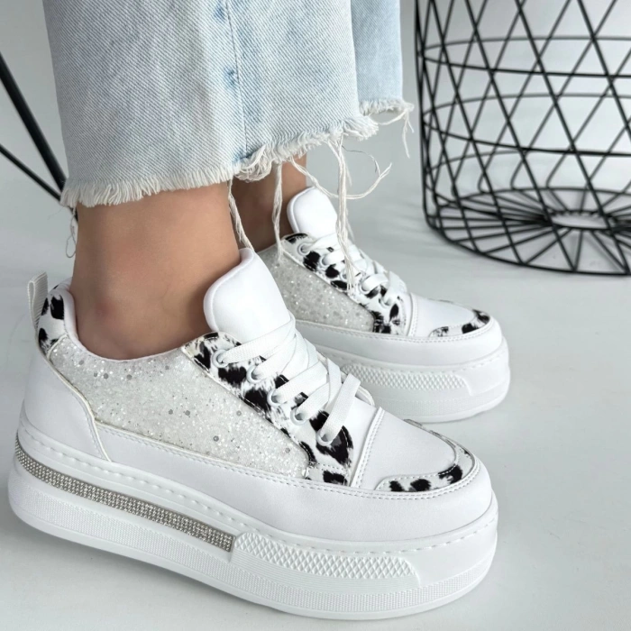 Lawin Beyaz Cilt Beyaz Simli Bağcıklı Spor Ayakkabı