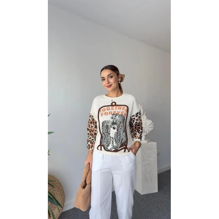 Leopar Desenli Kadın Sweatshier