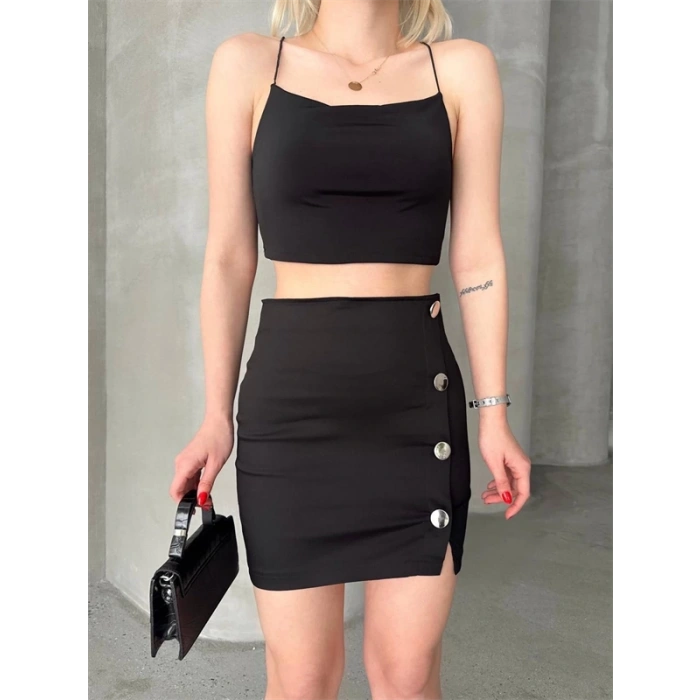 Likralı gabardin dört düğmeli etek