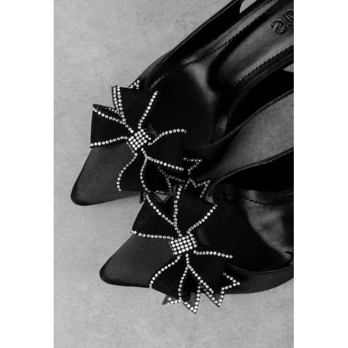 Mewi Siyah Saten Topuklu Ayakkabı