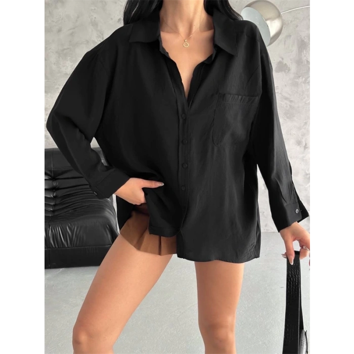 Modal Oversize Cepli Gömlek