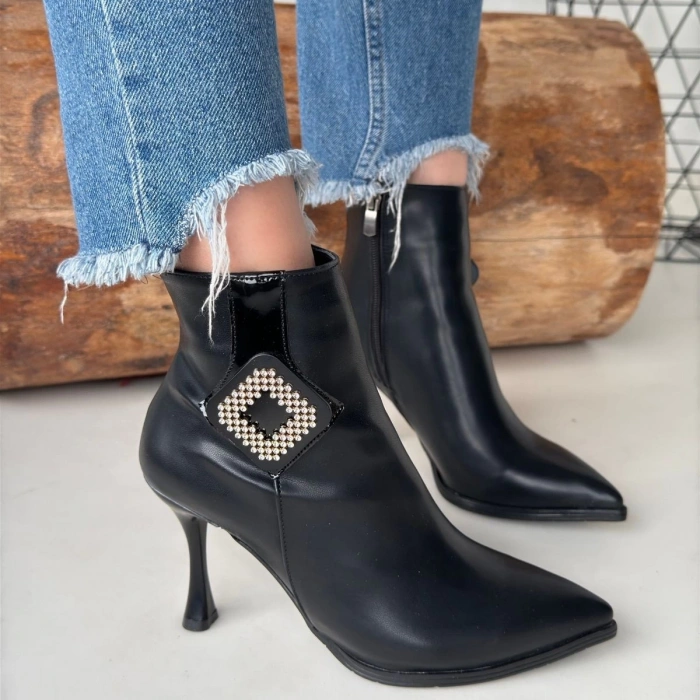 Moose Siyah Cilt Topuklu Bot