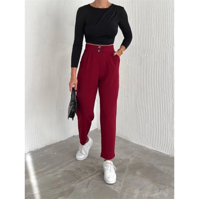 Örme Krep Pantolon Çift Düğmeli
