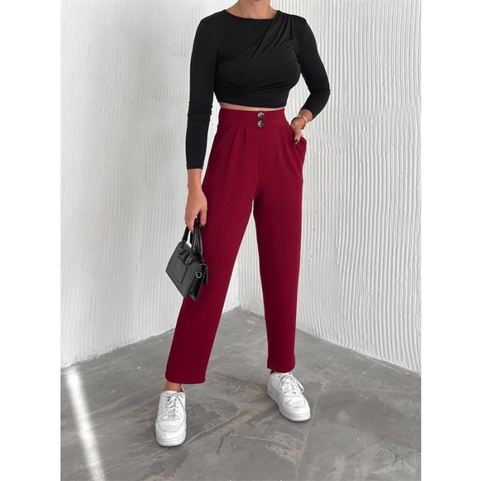 Örme Krep Pantolon Çift Düğmeli