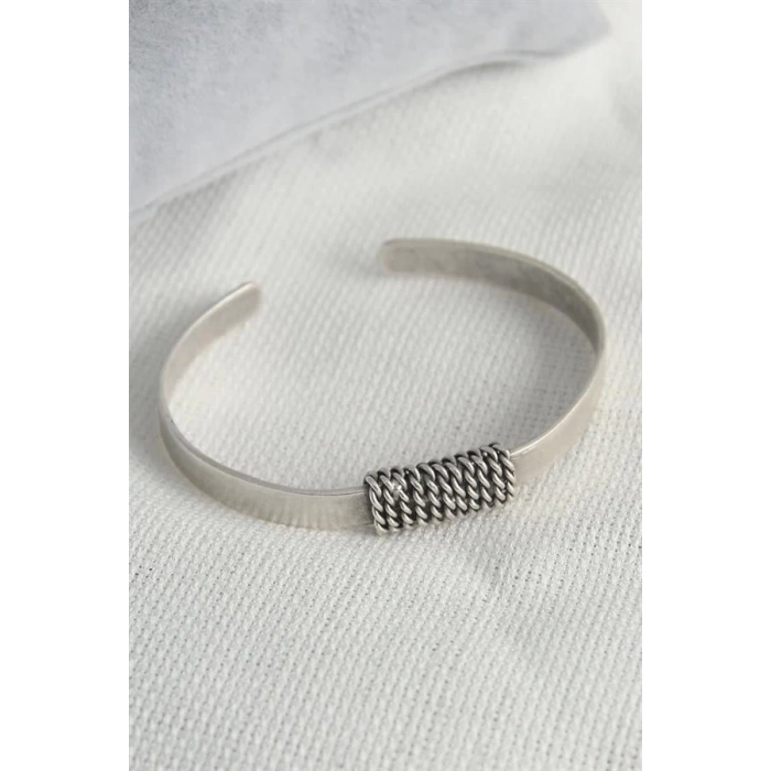 Otantik Gümüş Renk Zincir İşleme Plaka Model Erkek Bileklik