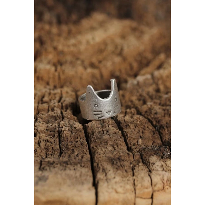 Otantik Kedi Tasarımlı Ayarlamalı Kadın Yüzük