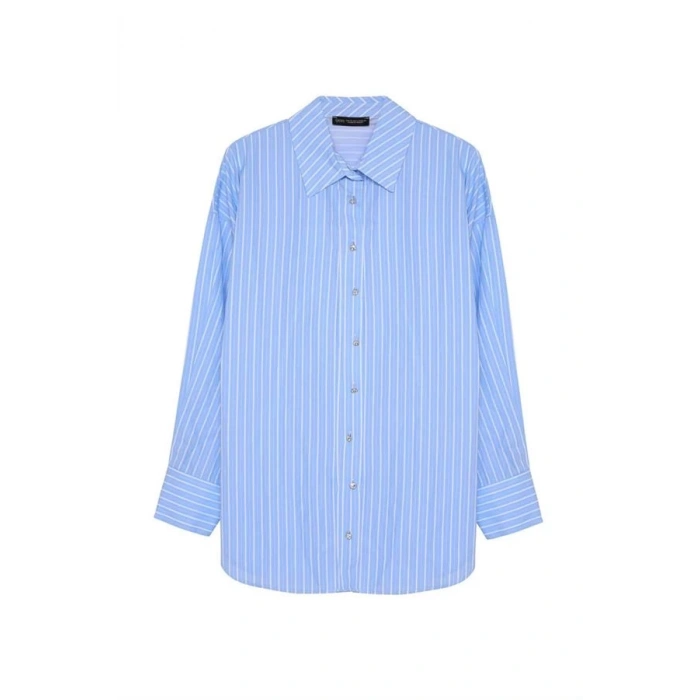 Oversıze Çizgili Kadın Gömlek