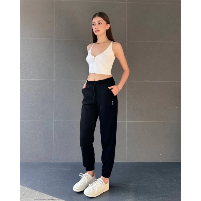 Paça Lastikli Rahat Kumaş Eşofman Siyah