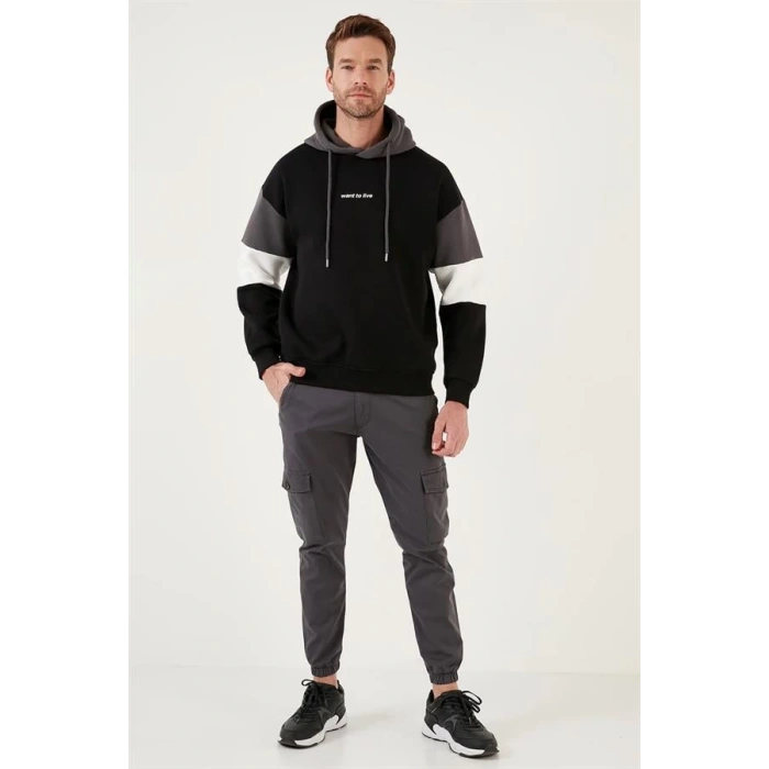 Parçalı Kapşonlu Sweatshirt