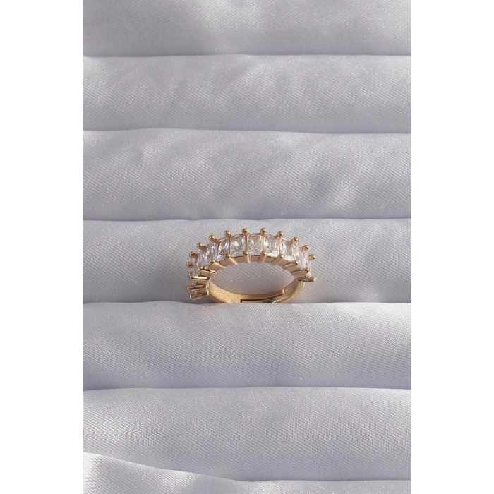 Pirinç Ayarlamalı Gold Renk Baget Taşlı Su Yolu Yüzük