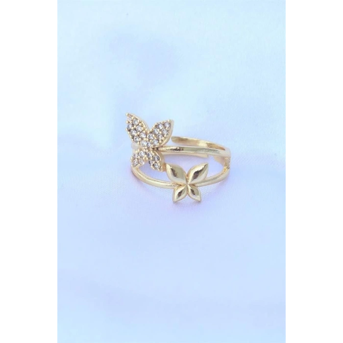 Pirinç Gold Renk Ayarlanabilir Zirkon Taşlı Kelebek Yüzük
