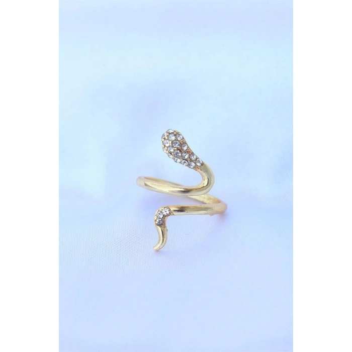 Pirinç Gold Renk Ayarlanabilir Zirkon Taşlı Yılan Yüzük