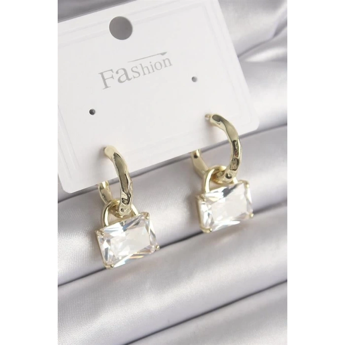 Pirinç Gold Renk Sallantı Zirkon Taşlı Çanta Model Kadın Küpe