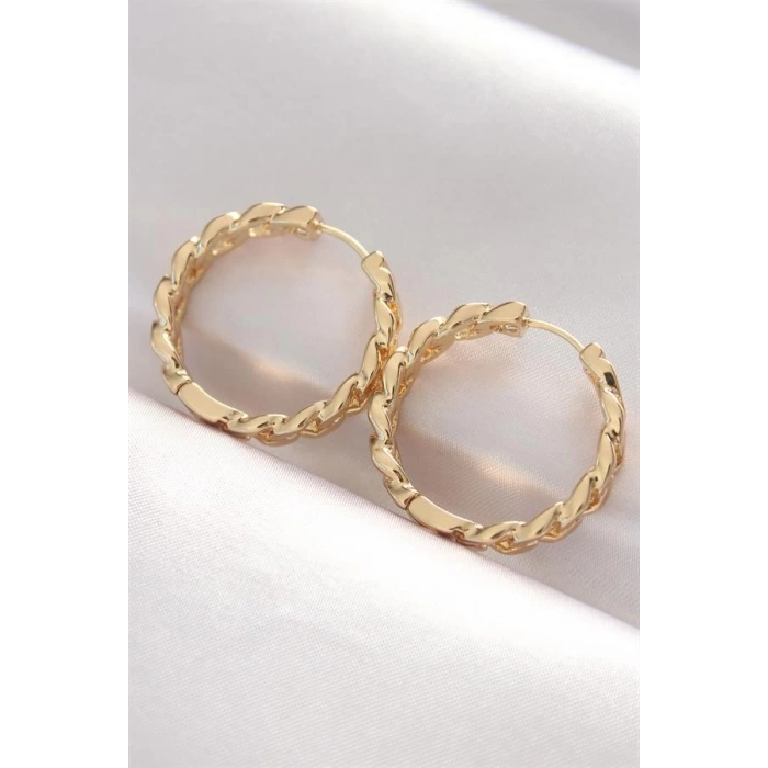 Pirinç Gold Renk Zincir Model Halka Küpe