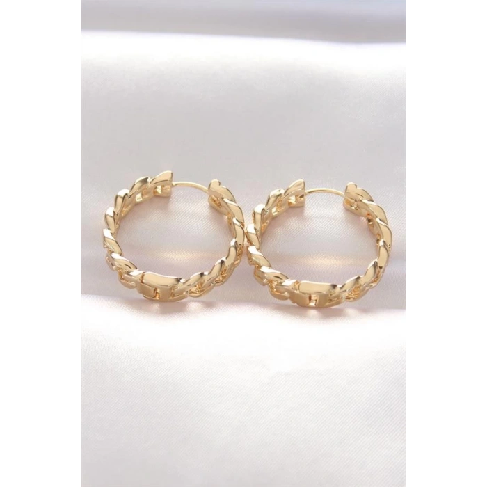 Pirinç Gold Renk Zincir Model Halka Küpe