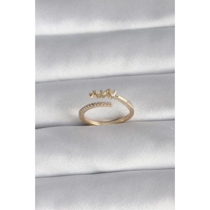 Pirinç Gold Renk Zirkon Taş Detay Kalp Model Kadın Yüzük