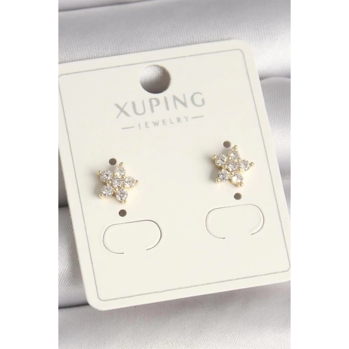 Pirinç Gold Renk Zirkon Taşlı Çiçek Model Xuping Kadın Küpe