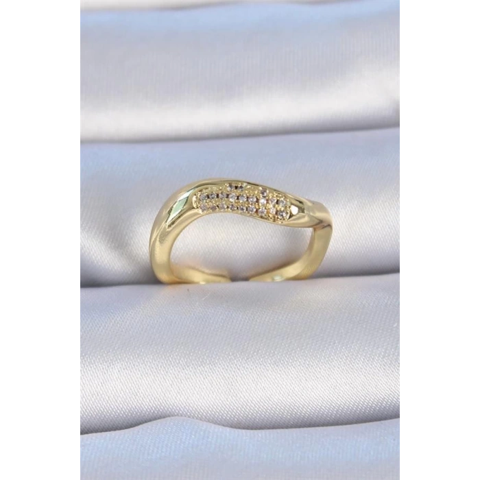 Pirinç Gold Renk Zirkon Taşlı Kadın Yüzük