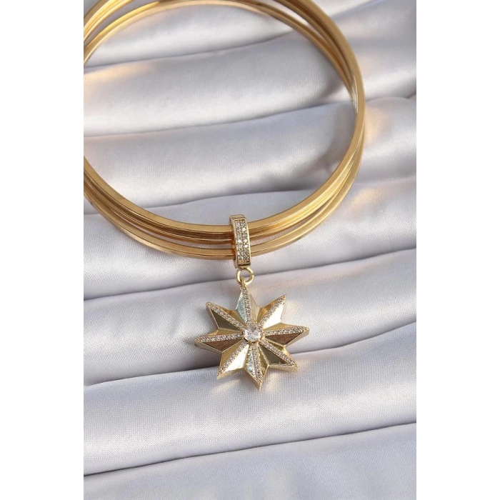 Pirinç Gold Renk Zirkon Taşlı Kutup Yıldızı Ajda Charm