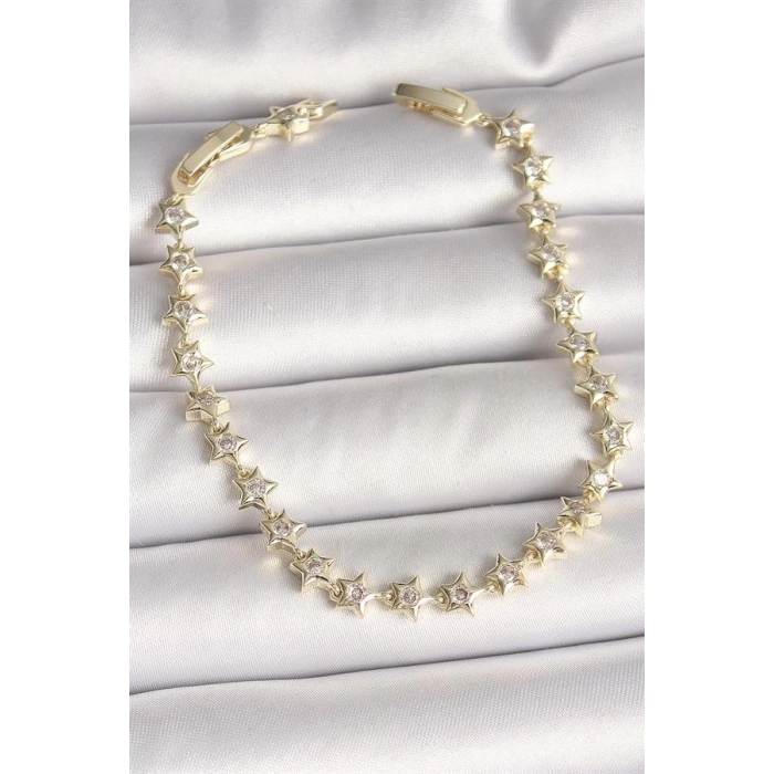 Pirinç Gold Renk Zirkon Taşlı Yıldız Model VIP Seri Kadın Bileklik