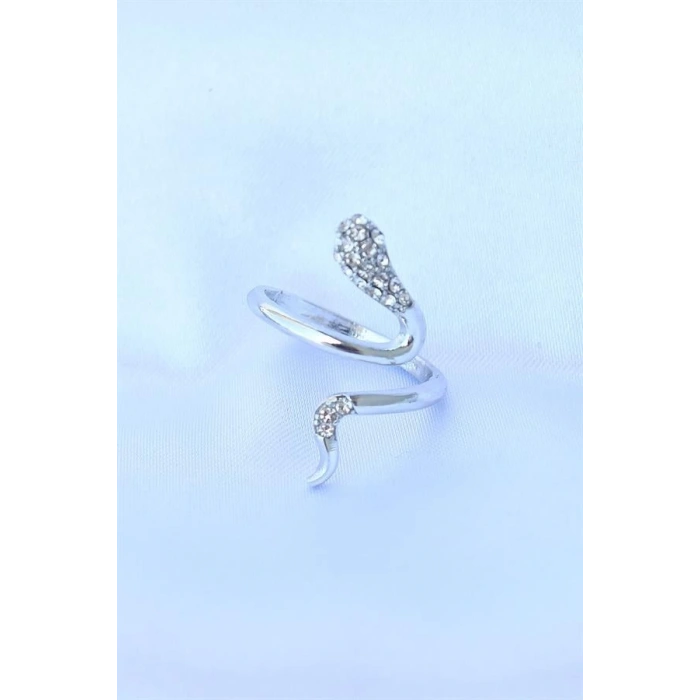 Pirinç Gümüş Renk Ayarlanabilir Zirkon Taşlı Yılan Yüzük