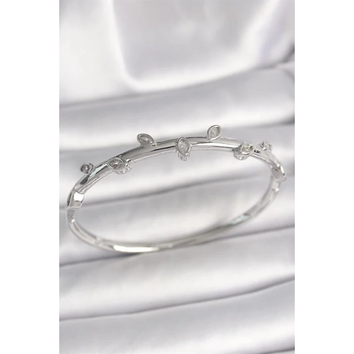 Pirinç Gümüş Renk Damla Zirkon Taşlı Kadın Kelepçe