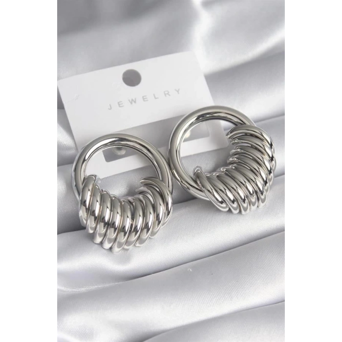 Pirinç Gümüş Renk Halka Sarmal Model Kadın Küpe