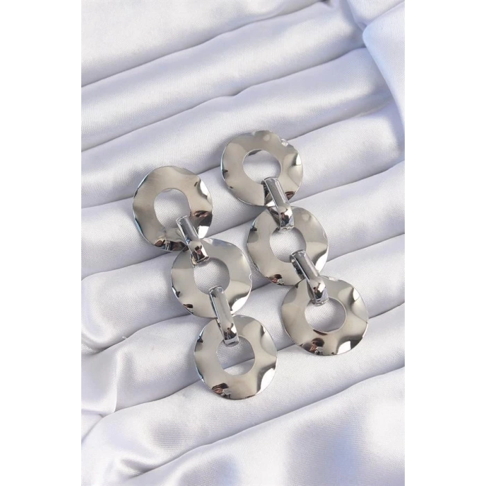 Pirinç Gümüş Renk Oval Ayna Model Sallantılı Küpe