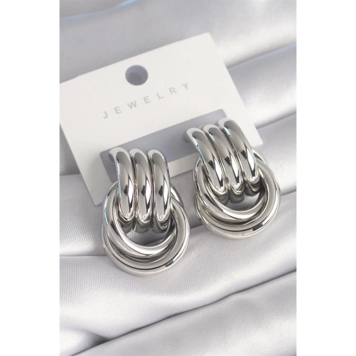 Pirinç Gümüş Renk Sarmal Model Kadın Küpe