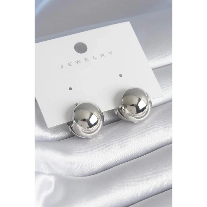 Pirinç Gümüş Renk Top Model Kadın Küpe