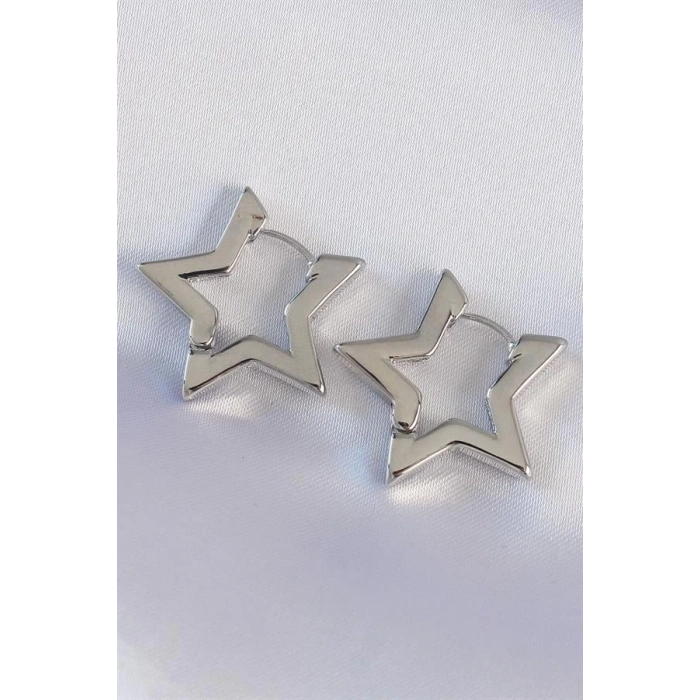 Pirinç Gümüş Renk Yıldız Küpe