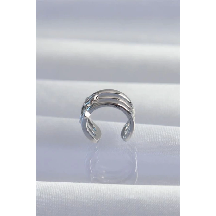 Pirinç Gümüş Renk Yonca Earcuff Küpe