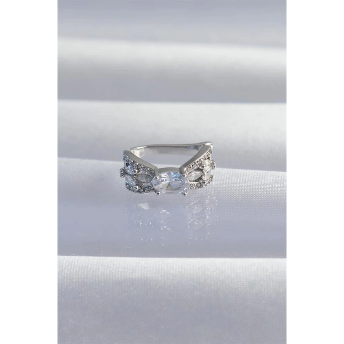 Pirinç Gümüş Renk Zirkon Taş Kaplama Earcuff Küpe