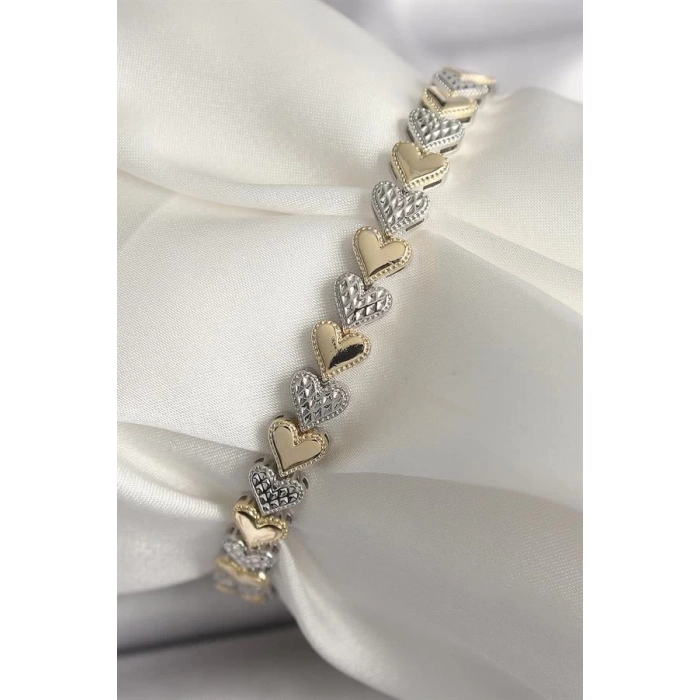 Pirinç Mix Renk Zirkon Taşlı Kalp Model VIP Seri Kadın Bileklik