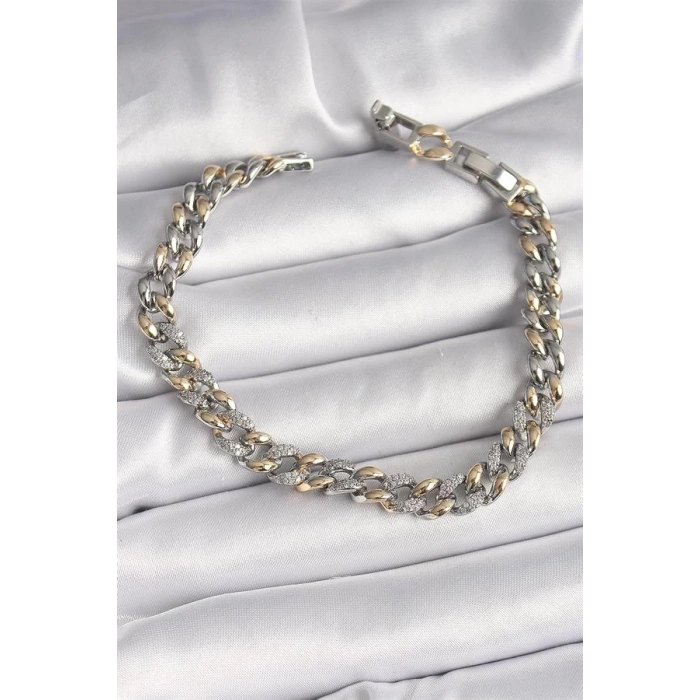 Pirinç Mix Renk Zirkon Taşlı Zincir Model VIP Seri Kadın Bileklik