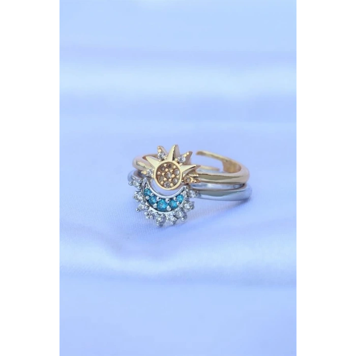 Pirinç Zirkon Taşlı 2li Ayarlanabilir Arkadaş Yüzüğü