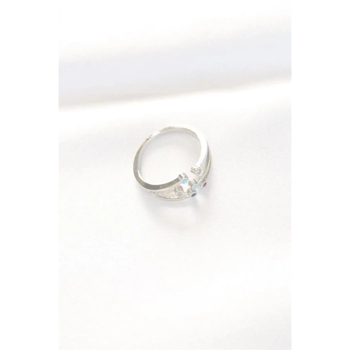 Renkli Zirkon Taşlı Silver Renk Ayarlanabilir Yüzük