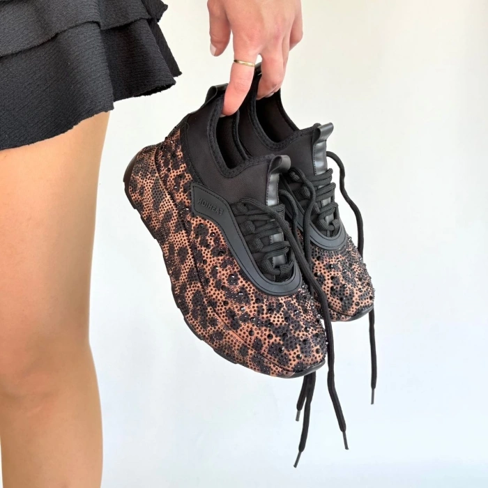 Rimay Kahverengi Cilt Boncuk İşlemeli Spor Ayakkabı