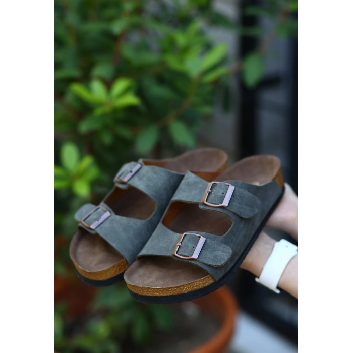 Rıno Haki Yeşil Nubuk Terlik