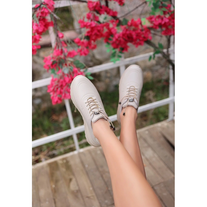 Romy Bej Cilt  Bağcıklı Spor Ayakkabı