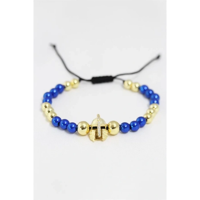 Sarı Lacivert Renkli Çelik Zirkon Objeli Asansörlü Bileklik