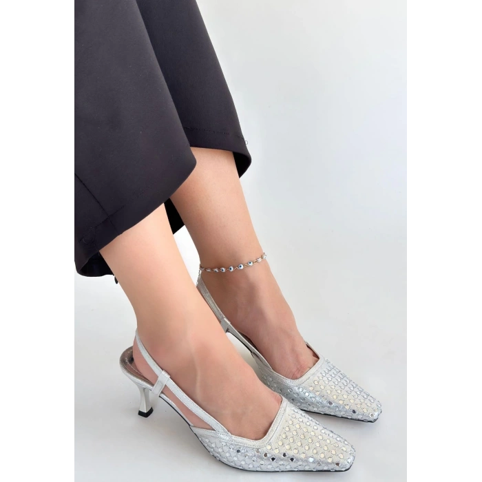 Sione Gümüş Cilt Topuklu Ayakkabı