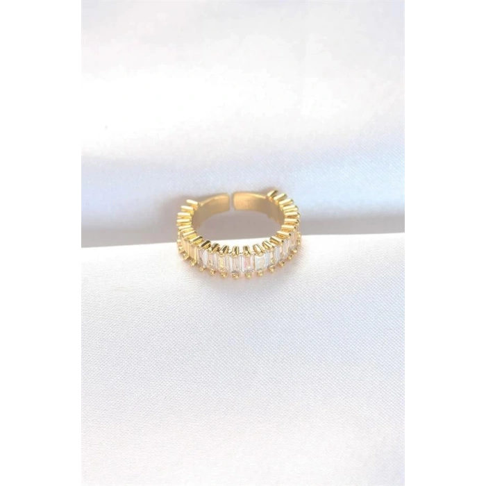 Sıralı Baget Taşlı Gold Renk Ayarlanabilir Yüzük
