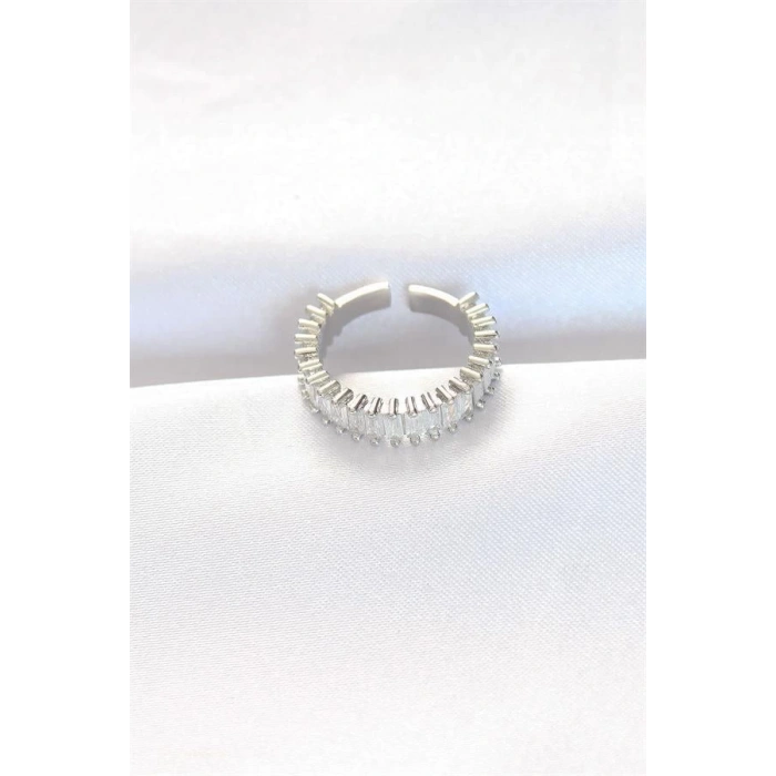 Sıralı Baget Taşlı Silver Renk Ayarlanabilir Yüzük