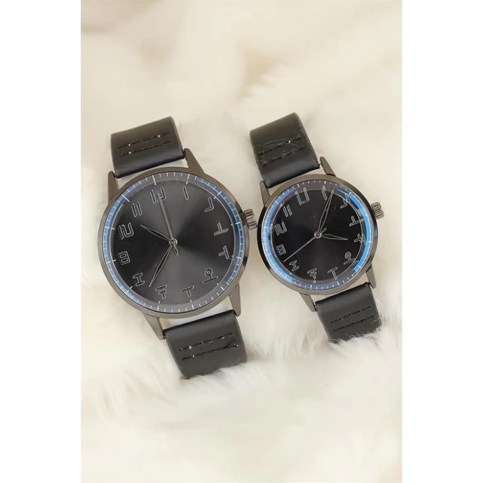 Siyah Deri Kordonlu Füme Renk Metal Kasa Sevgili Saatleri