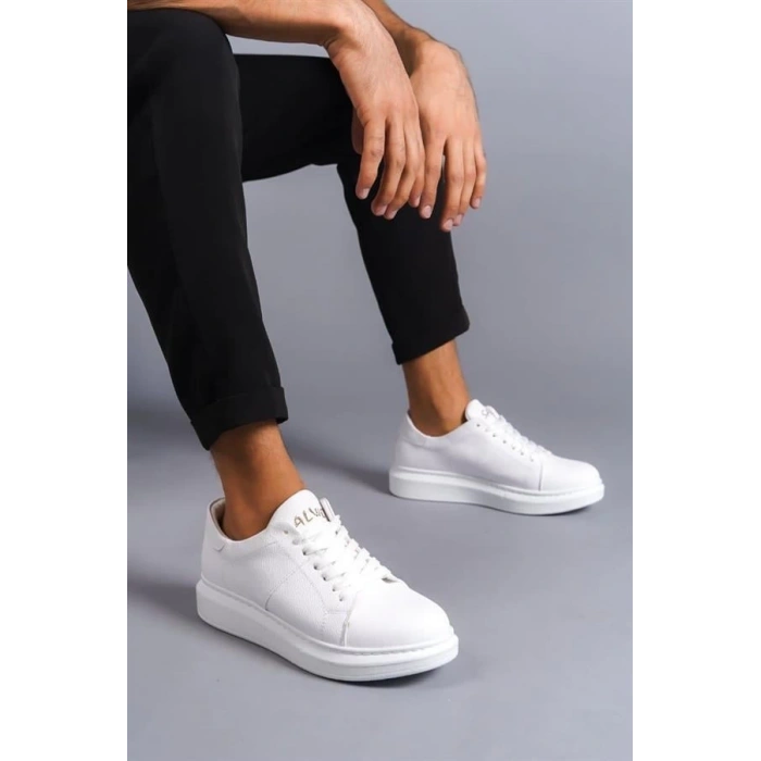 SLW151 Boost Bağcıklı Cilt Erkek Günlük Sneaker Ayakkabı BT - Beyaz