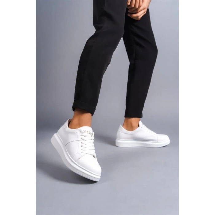 SLW151 Boost Bağcıklı Cilt Erkek Günlük Sneaker Ayakkabı BT - Beyaz